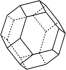 Tetrakaidecahedron - A 14 sided geometric shape, with 6 rectangular and 8 hexagonal sides. This shape is proposed to be most effective in fitting cells tightly together. Credit: [Wikimedia](https://commons.wikimedia.org/wiki/File:Tetrakaidecahedron-6squares-8hexagons.png).
