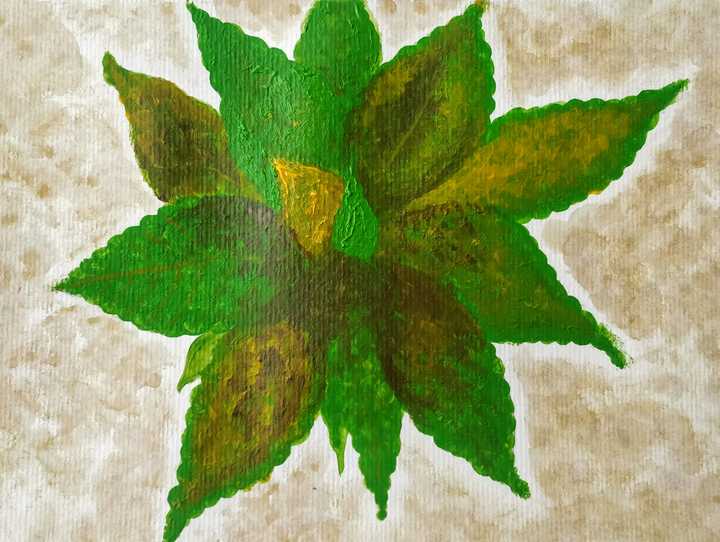 Acrylic depiction of a tobacco plant infected with the Tobacco Mosaic Virus