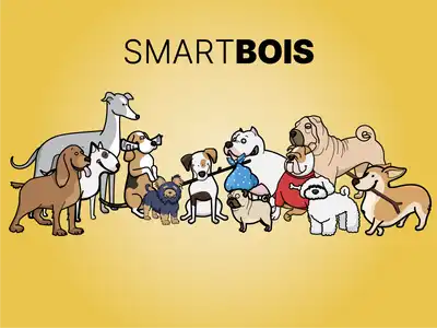 Illustration showing a variety of breed of dogs with a text that reads "Smart Bois" indicating smart dogs. © FROMTBOT.